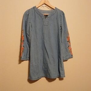 Lucky Brand Woman's Denim LS Tunic Shirt Embroidery Size XL Runs Small
